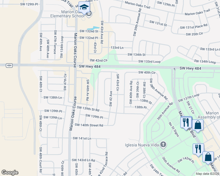 map of restaurants, bars, coffee shops, grocery stores, and more near 13671 Southwest 42nd Court Road in Ocala