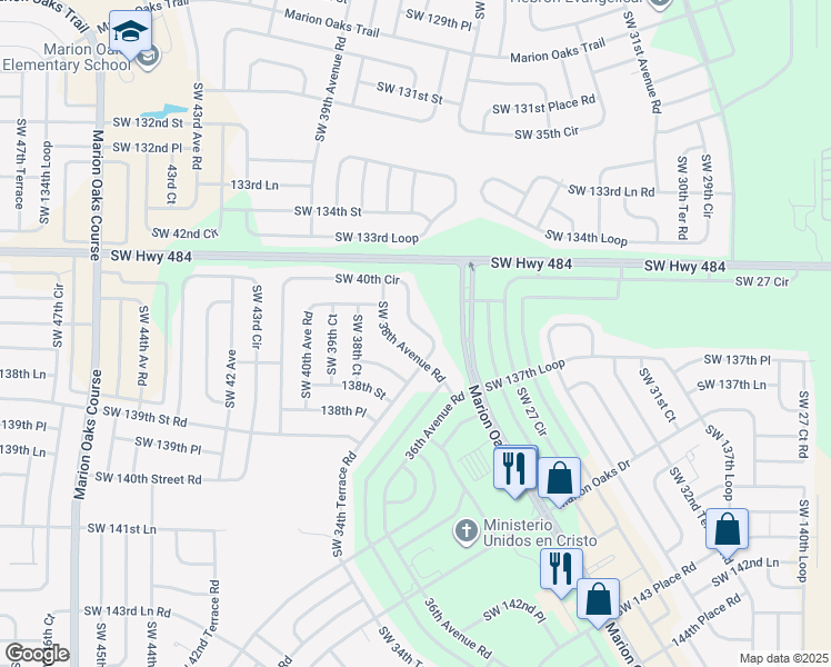 map of restaurants, bars, coffee shops, grocery stores, and more near 13586 Southwest 40th Circle in Ocala