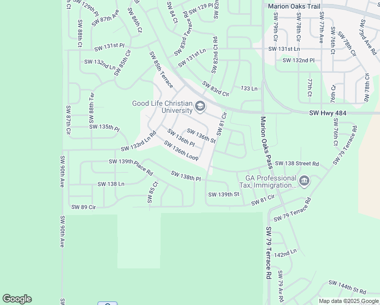map of restaurants, bars, coffee shops, grocery stores, and more near 8501 Southwest 136th Loop in Ocala