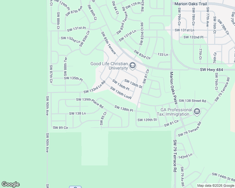 map of restaurants, bars, coffee shops, grocery stores, and more near 8518 Southwest 136th Loop in Ocala