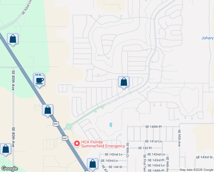 map of restaurants, bars, coffee shops, grocery stores, and more near 8855 Southeast 136th Lane in Summerfield