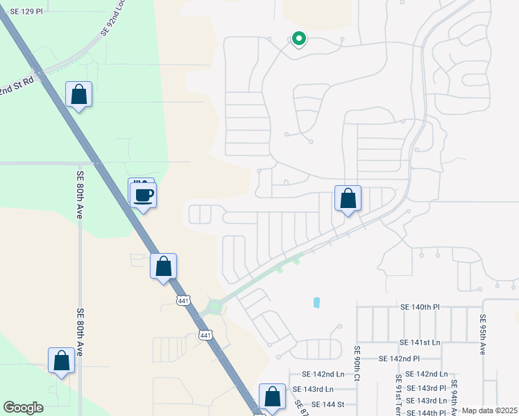 map of restaurants, bars, coffee shops, grocery stores, and more near 8677 SE 136th Ln in Summerfield
