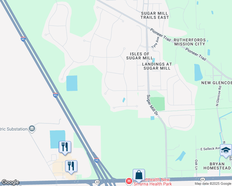 map of restaurants, bars, coffee shops, grocery stores, and more near 2920 Gibraltar Boulevard in New Smyrna Beach