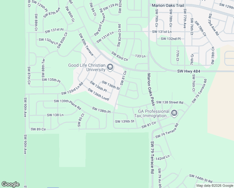 map of restaurants, bars, coffee shops, grocery stores, and more near 13584 Southwest 81 Circle in Ocala