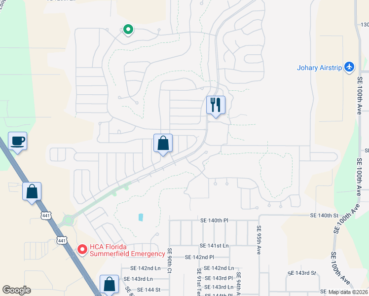 map of restaurants, bars, coffee shops, grocery stores, and more near 9072 Southeast 136th Loop in Summerfield