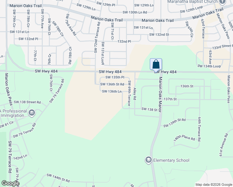 map of restaurants, bars, coffee shops, grocery stores, and more near Southwest 136th Lane in Ocala