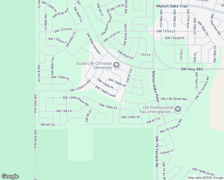 map of restaurants, bars, coffee shops, grocery stores, and more near 8350 Southwest 136th Place in Ocala