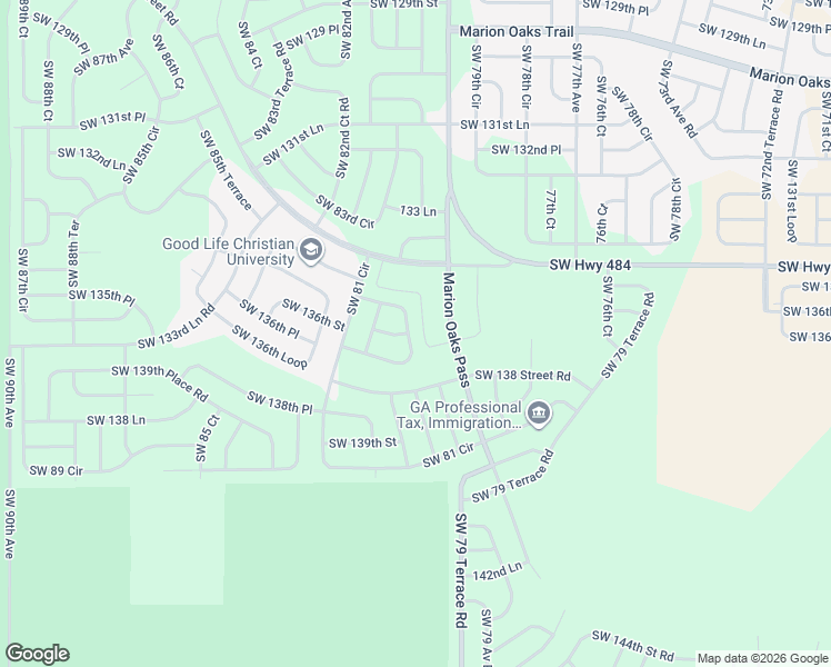 map of restaurants, bars, coffee shops, grocery stores, and more near 8067 Southwest 135 Loop in Ocala
