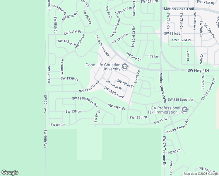 map of restaurants, bars, coffee shops, grocery stores, and more near 8518 Southwest 136th Loop in Ocala