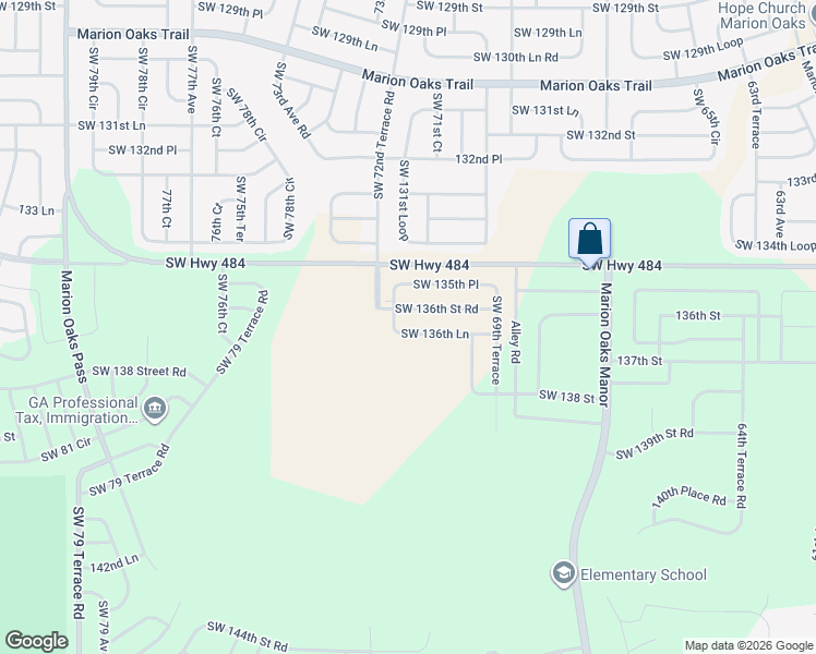 map of restaurants, bars, coffee shops, grocery stores, and more near 6844-7078 Southwest 135th Street in Ocala