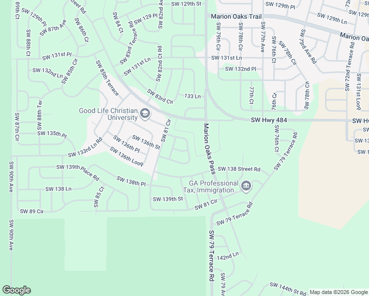 map of restaurants, bars, coffee shops, grocery stores, and more near 8062 Southwest 135 Loop in Ocala