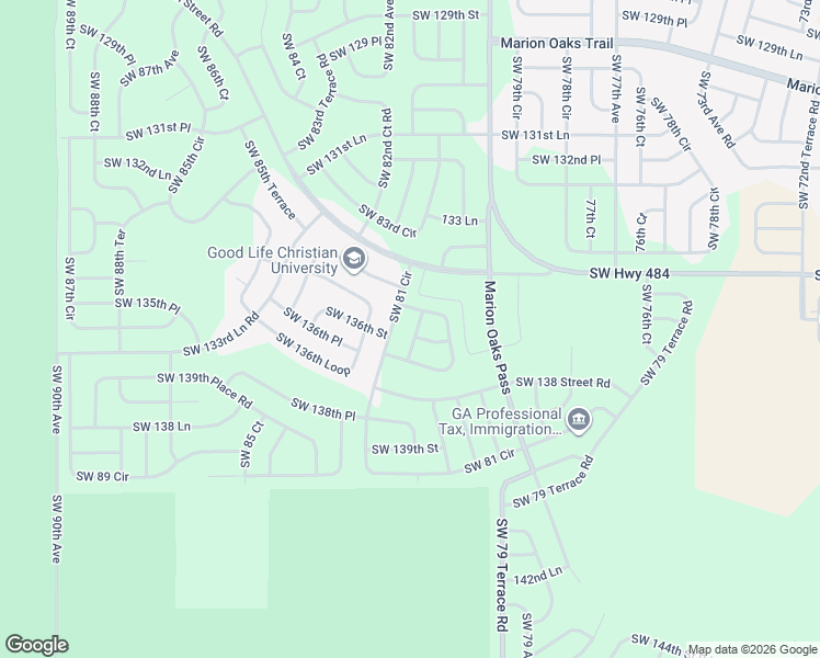 map of restaurants, bars, coffee shops, grocery stores, and more near 13632 Southwest 82nd Avenue in Ocala