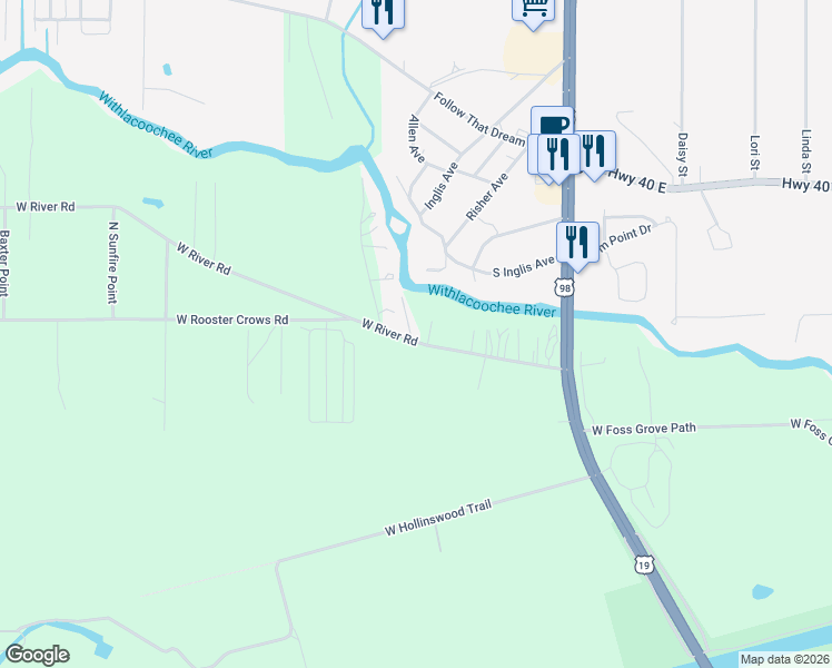 map of restaurants, bars, coffee shops, grocery stores, and more near 11236 North Rain Point in Inglis