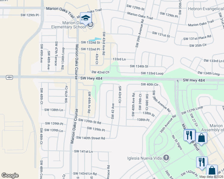 map of restaurants, bars, coffee shops, grocery stores, and more near 13702 Southwest 43rd Circle in Ocala