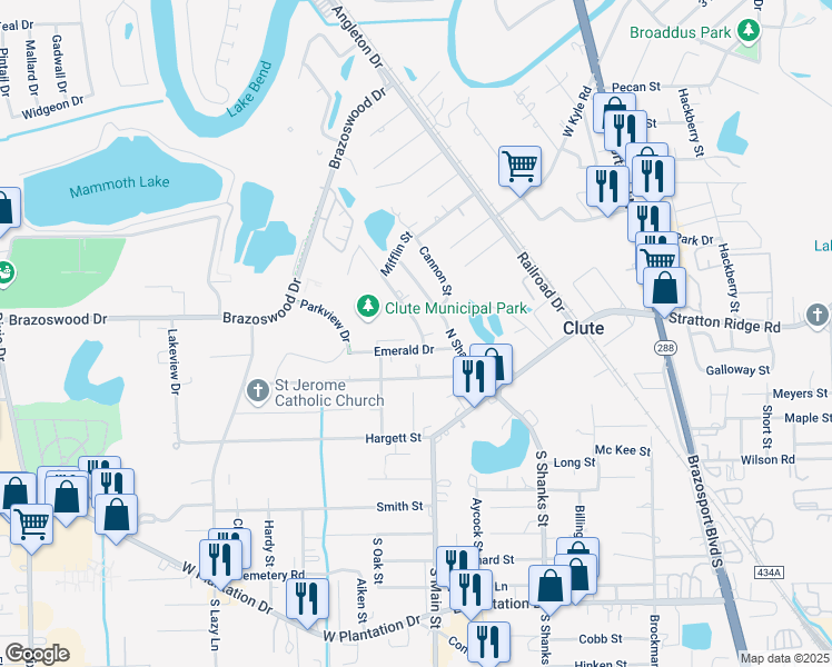 map of restaurants, bars, coffee shops, grocery stores, and more near 220 Wayne Drive in Clute