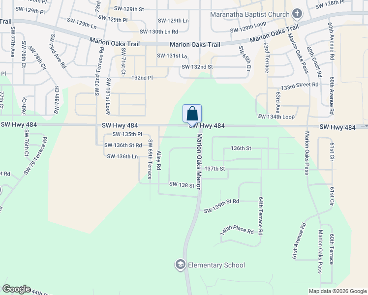 map of restaurants, bars, coffee shops, grocery stores, and more near Southwest 138th Street in Ocala