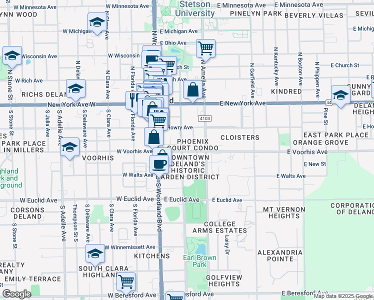 map of restaurants, bars, coffee shops, grocery stores, and more near 236 Alabama Avenue Greenway Trail in DeLand