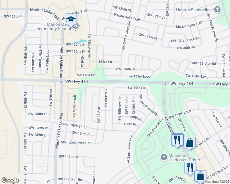 map of restaurants, bars, coffee shops, grocery stores, and more near 13706 Southwest 40th Circle in Ocala