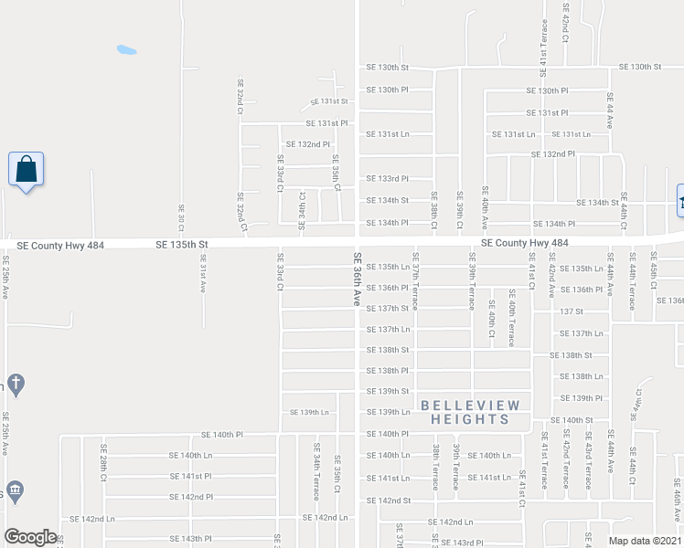 map of restaurants, bars, coffee shops, grocery stores, and more near 3560 Southeast 135th Lane in Summerfield