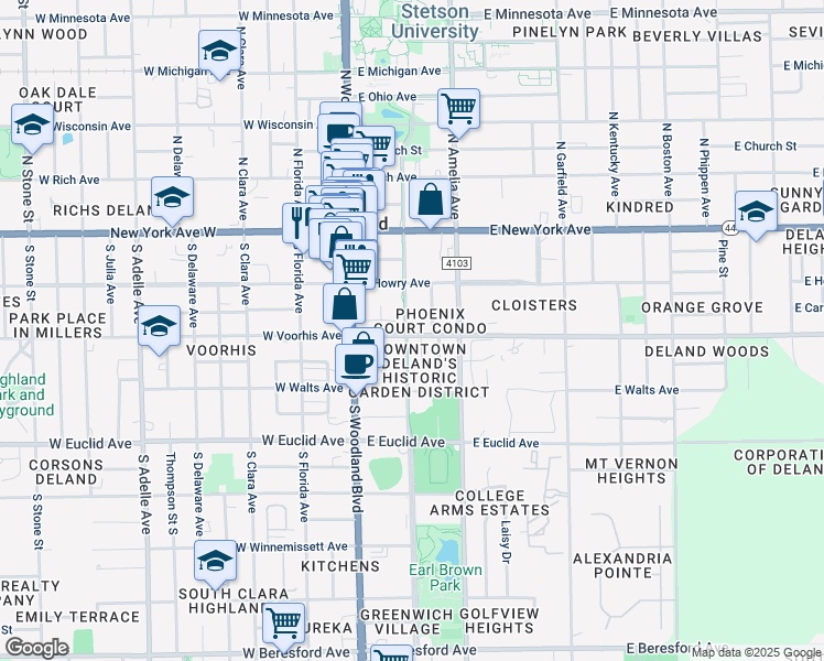 map of restaurants, bars, coffee shops, grocery stores, and more near 236 Alabama Avenue Greenway Trail in DeLand