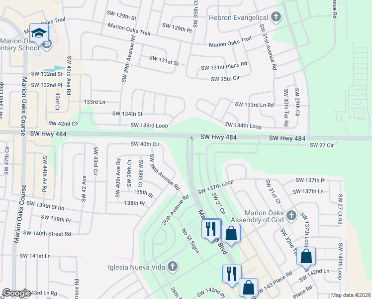 map of restaurants, bars, coffee shops, grocery stores, and more near 100 Marion Oaks Boulevard in Ocala