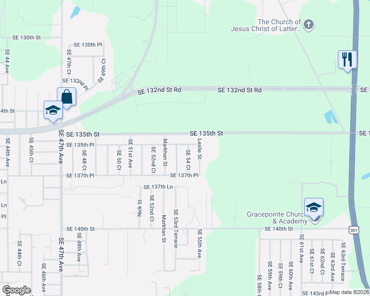 map of restaurants, bars, coffee shops, grocery stores, and more near 5440 Southeast 135th Place in Summerfield