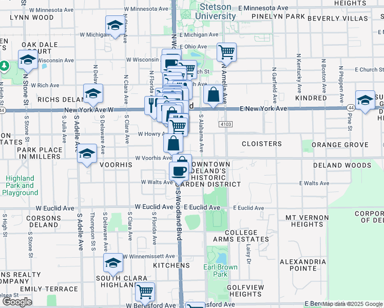 map of restaurants, bars, coffee shops, grocery stores, and more near 236 Alabama Avenue Greenway Trail in DeLand
