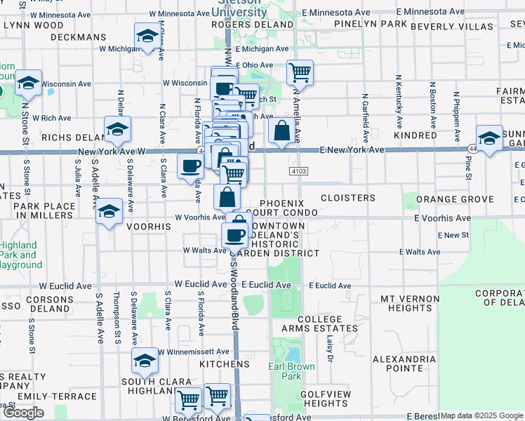 map of restaurants, bars, coffee shops, grocery stores, and more near 236 Alabama Avenue Greenway Trail in DeLand