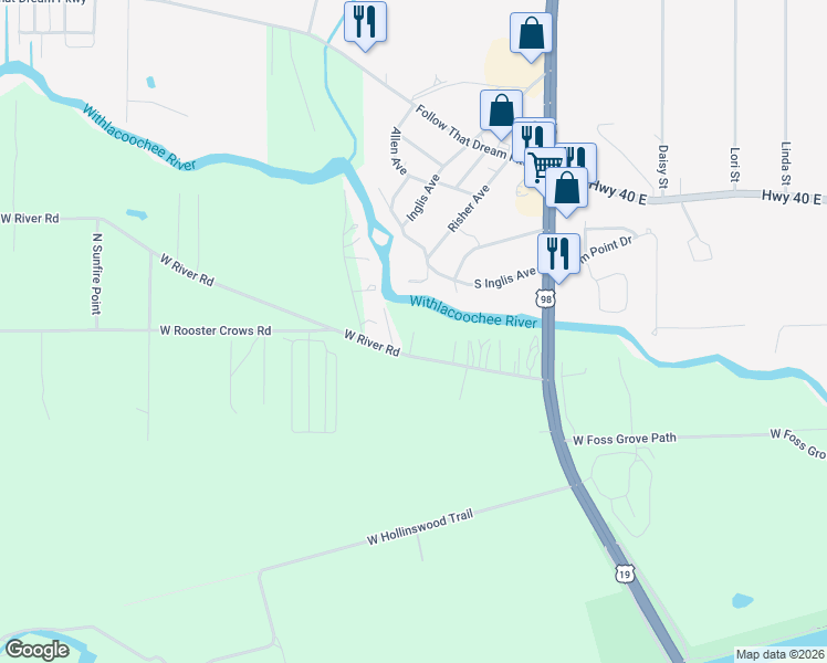 map of restaurants, bars, coffee shops, grocery stores, and more near Shiloh in Inglis