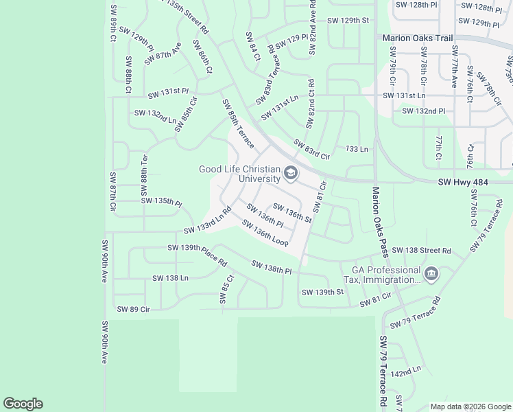 map of restaurants, bars, coffee shops, grocery stores, and more near 8440 Southwest 135 Loop in Ocala