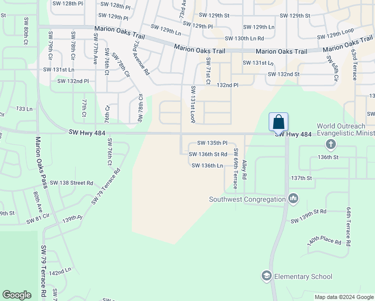 map of restaurants, bars, coffee shops, grocery stores, and more near Southwest 72nd Terrace Road in Ocala