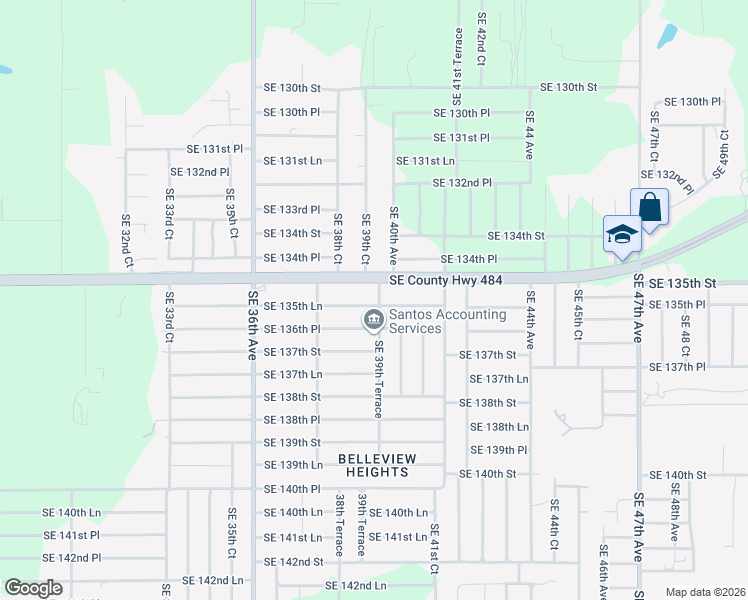 map of restaurants, bars, coffee shops, grocery stores, and more near 3949 Southeast 135th Lane in Summerfield
