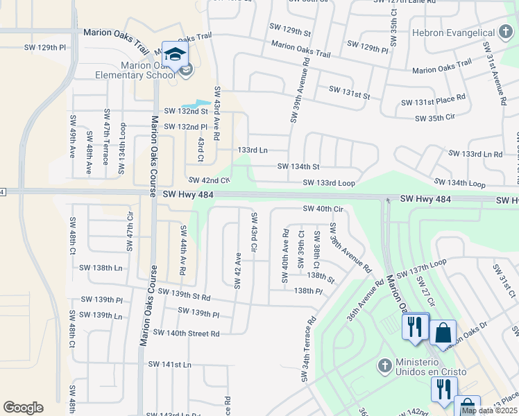 map of restaurants, bars, coffee shops, grocery stores, and more near 13649 Southwest 43rd Circle in Ocala
