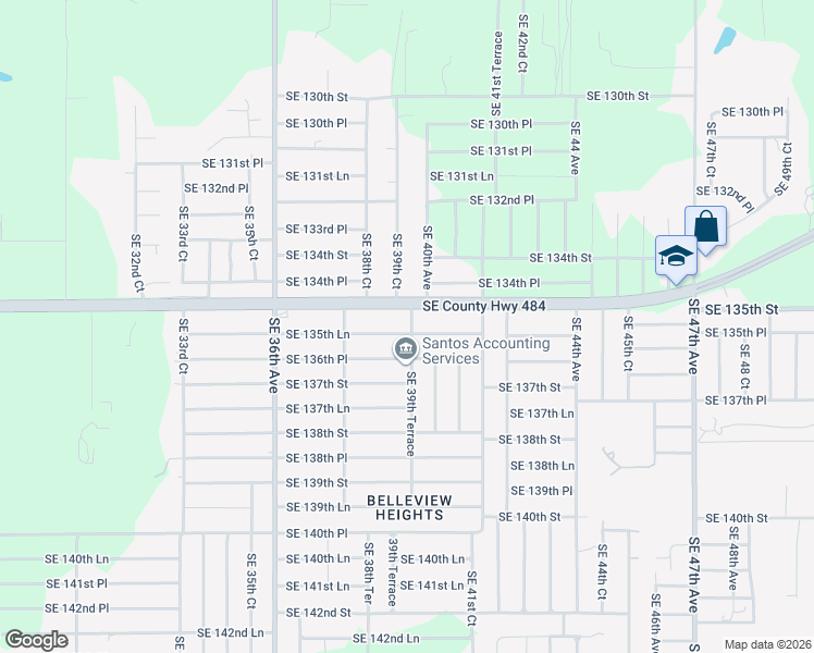 map of restaurants, bars, coffee shops, grocery stores, and more near 3949 Southeast 135th Lane in Summerfield