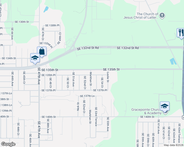map of restaurants, bars, coffee shops, grocery stores, and more near 5333 Southeast 135th Place in Summerfield