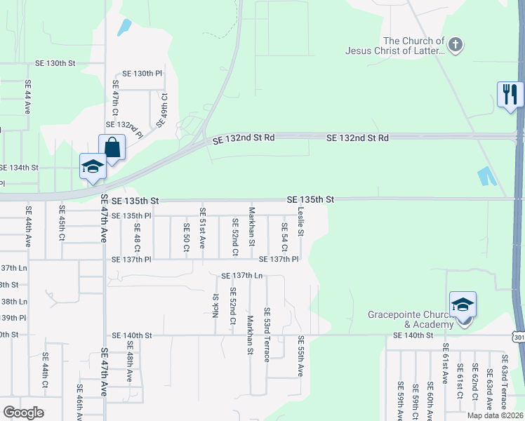 map of restaurants, bars, coffee shops, grocery stores, and more near 5333 Southeast 135th Place in Summerfield