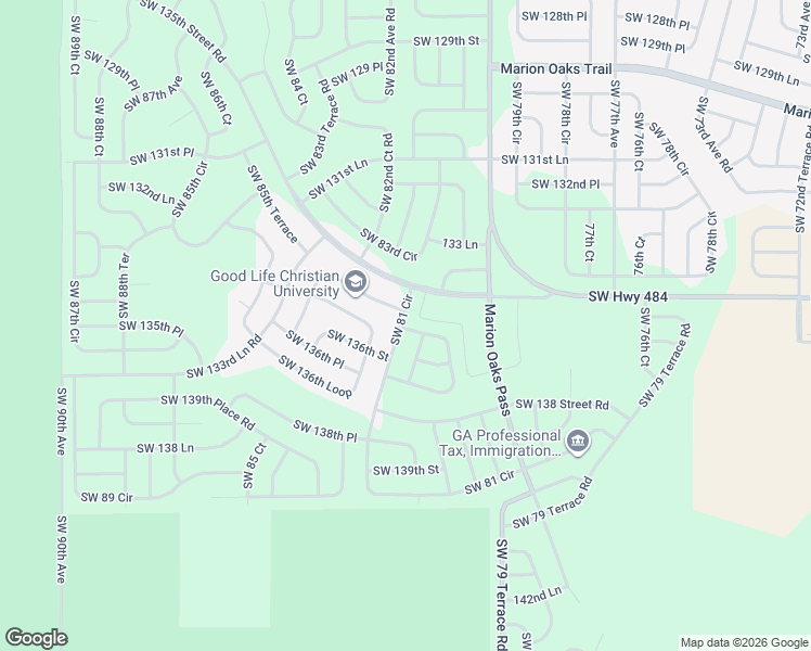 map of restaurants, bars, coffee shops, grocery stores, and more near 13632 Southwest 82nd Avenue in Ocala