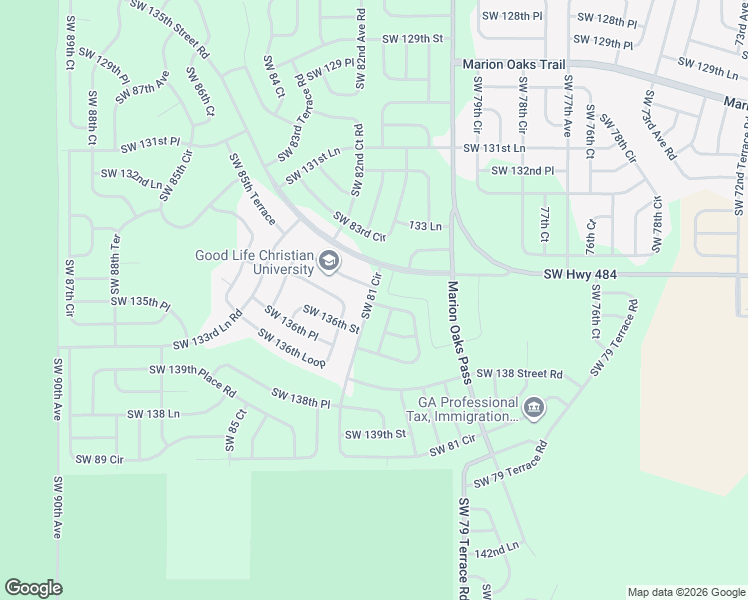 map of restaurants, bars, coffee shops, grocery stores, and more near 13632 Southwest 82nd Avenue in Ocala