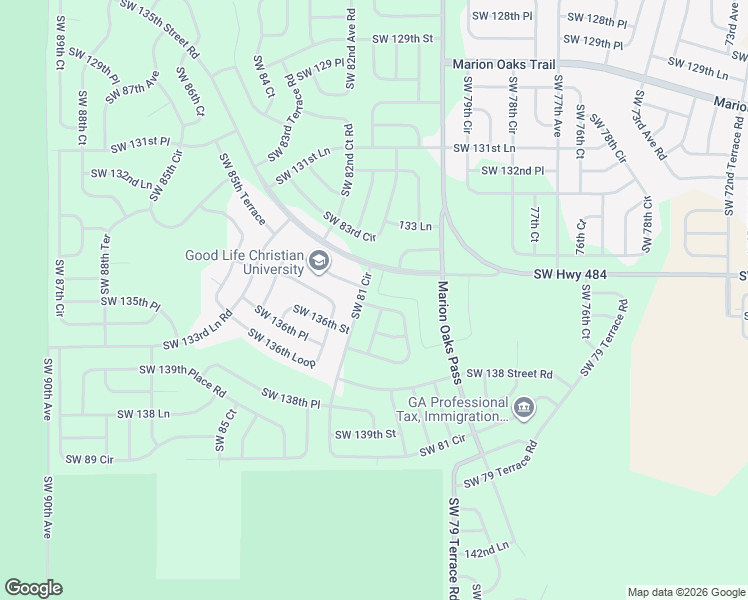 map of restaurants, bars, coffee shops, grocery stores, and more near 13632 Southwest 82nd Avenue in Ocala