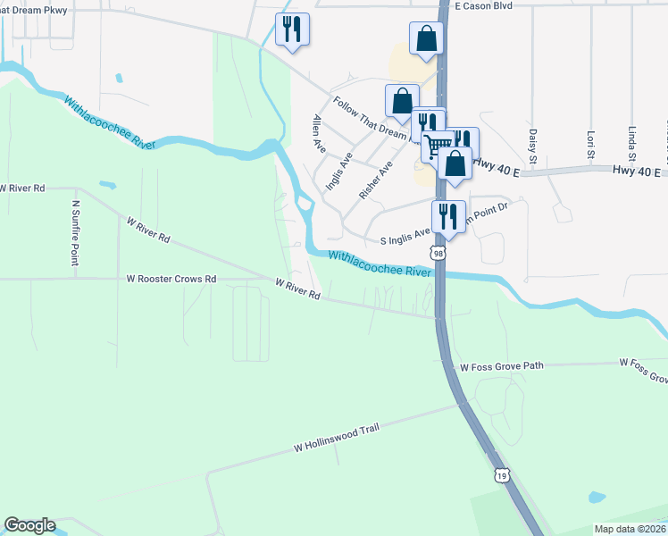 map of restaurants, bars, coffee shops, grocery stores, and more near Shiloh in Inglis
