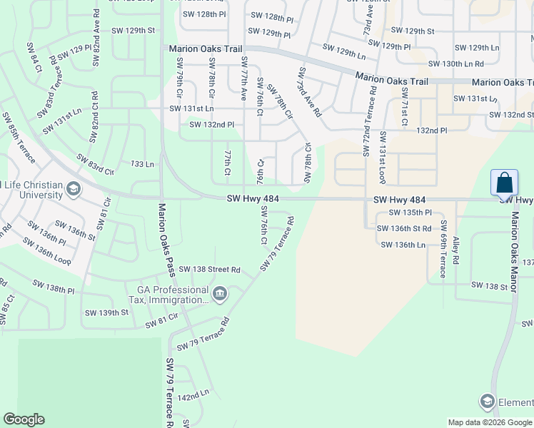 map of restaurants, bars, coffee shops, grocery stores, and more near Southwest 76th Court in Ocala