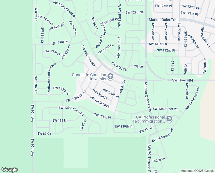 map of restaurants, bars, coffee shops, grocery stores, and more near 8421 Southwest 136th Loop in Ocala
