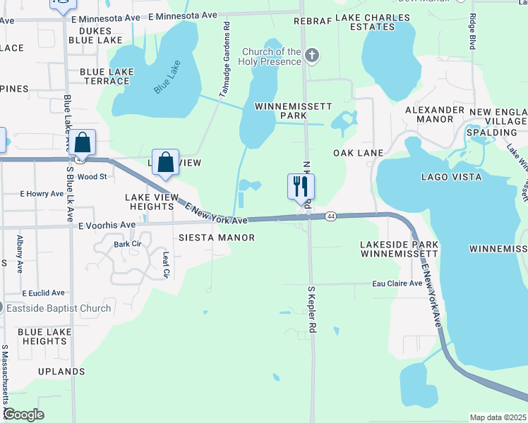 map of restaurants, bars, coffee shops, grocery stores, and more near 2000 East New York Avenue in DeLand