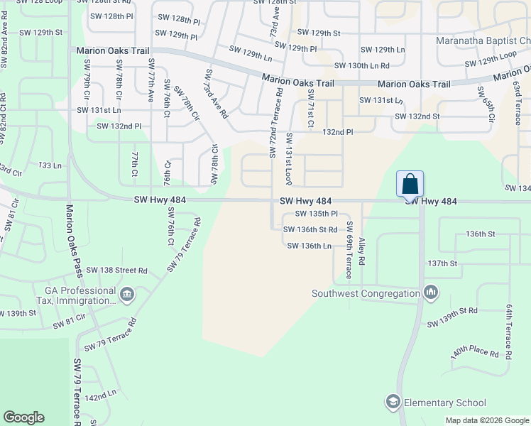 map of restaurants, bars, coffee shops, grocery stores, and more near Southwest 72nd Terrace Road in Ocala