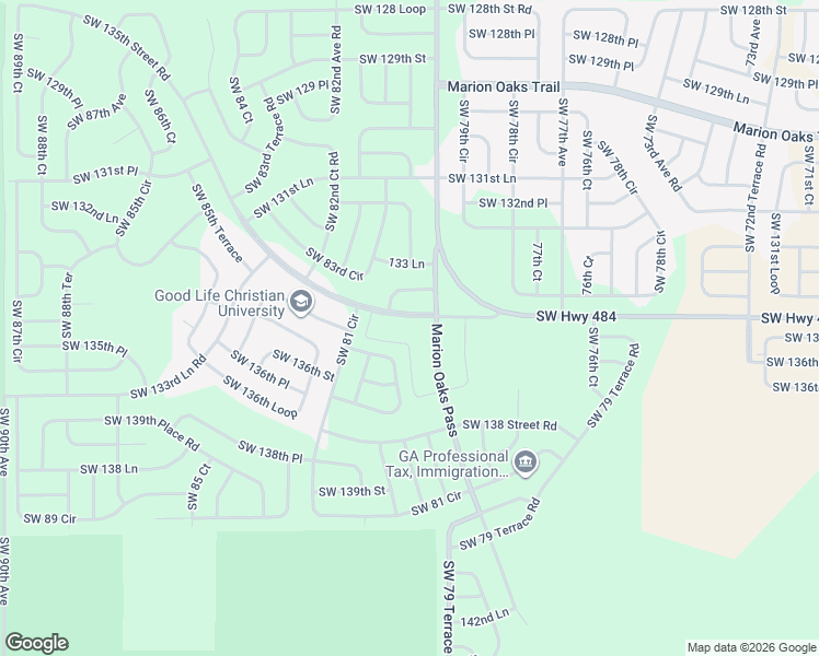 map of restaurants, bars, coffee shops, grocery stores, and more near 8038 Southwest 134 Loop in Ocala