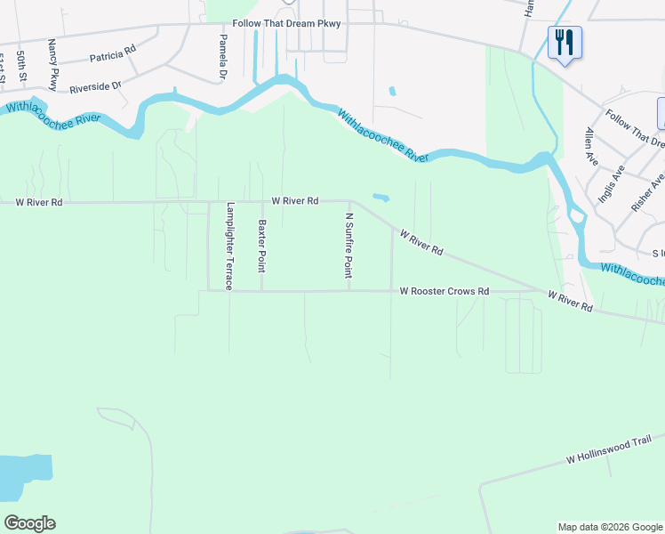 map of restaurants, bars, coffee shops, grocery stores, and more near 15109 West Rooster Crows Road in Inglis