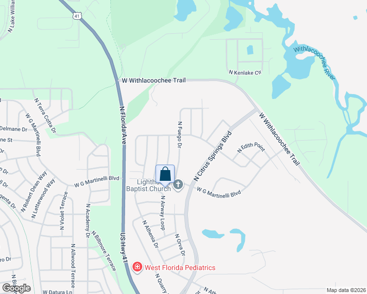map of restaurants, bars, coffee shops, grocery stores, and more near 930 West Virginis Drive in Citrus Springs