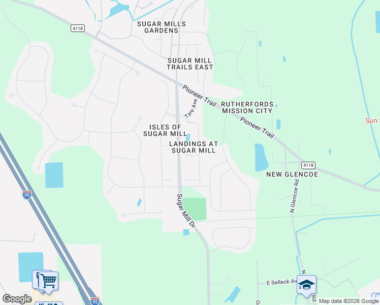 map of restaurants, bars, coffee shops, grocery stores, and more near 596 Mount Olympus Boulevard in New Smyrna Beach