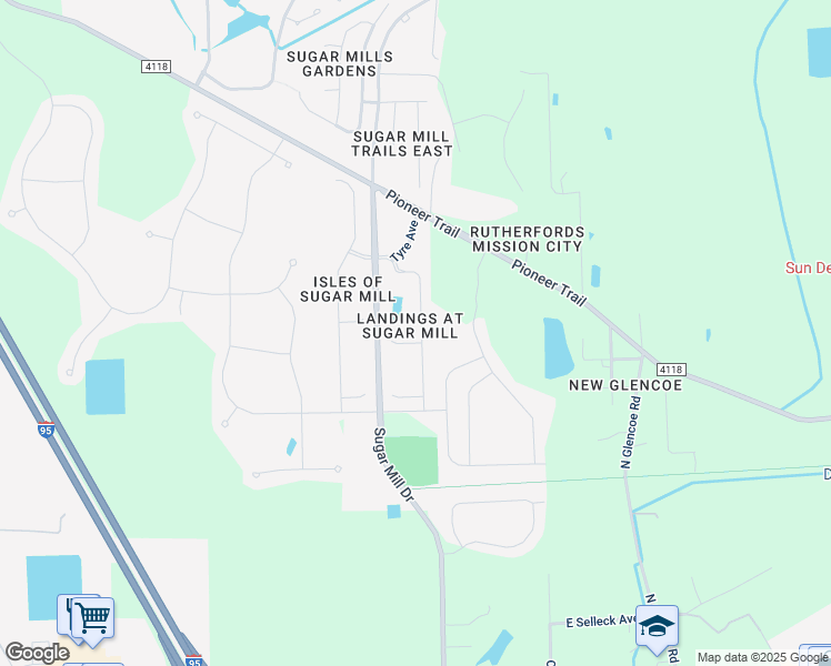 map of restaurants, bars, coffee shops, grocery stores, and more near 596 Mount Olympus Boulevard in New Smyrna Beach