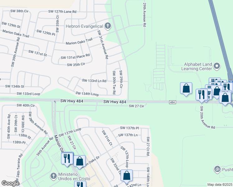 map of restaurants, bars, coffee shops, grocery stores, and more near 13258 Southwest 29th Circle in Ocala